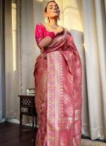 Silk Pink Traditional Wear Jacquard Work Saree